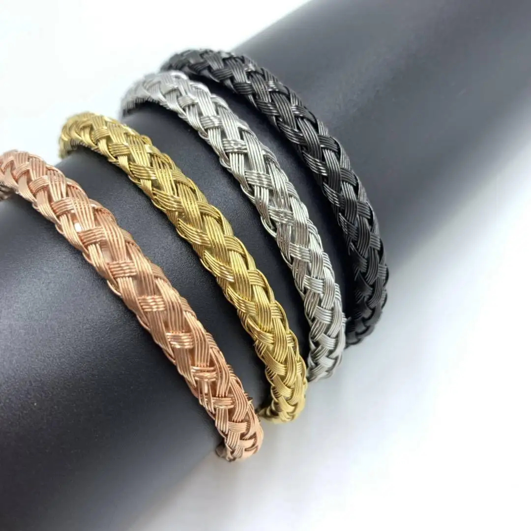 High Quality Stainless Steel Jewelry Four Colors Handmade Braided Eco C Open Cuff Bracelet Bangle for Women