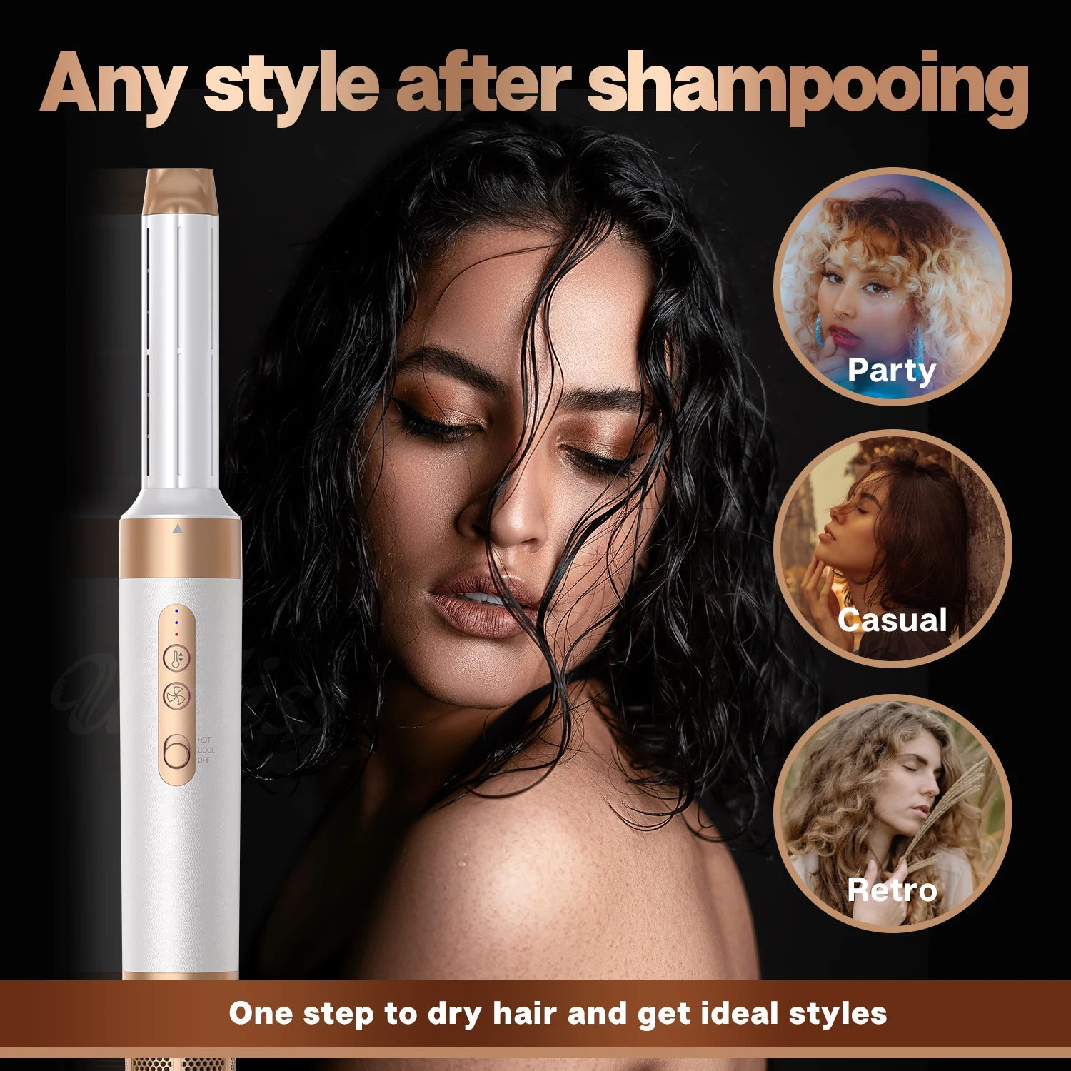 Factory  High Speed Brushless Motor 7 in 1 Hair Dryer Brush Bldc Powerful Air Blow Dryer Curler Blow Dryer with Comb Attachment