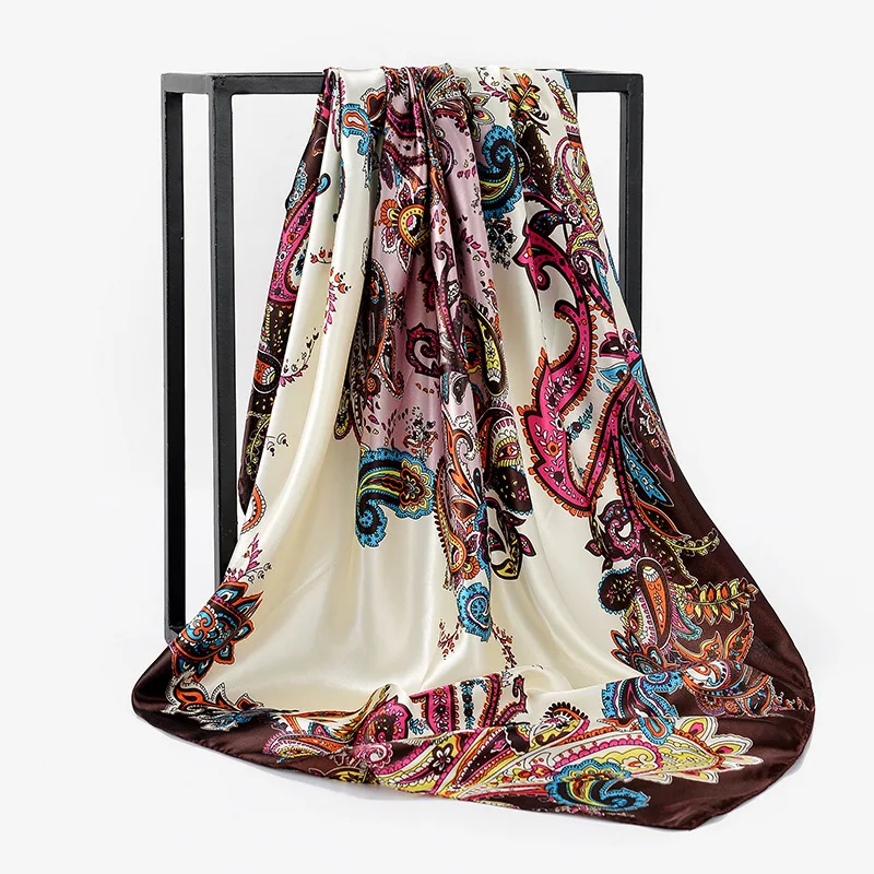 90*90cm Square Silk Scarf Women Print Hair Neck Hijab Scarf Muslim Female Chiffon Shawl Wrap Head Scarves Muffler Pareo Bandanna