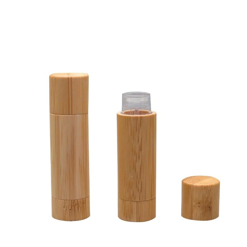 Clear PP Plastic Inner 5.5g Refillable Lip Balm Tube Containers ,Bamboo Wood Tube Lipstick,Sustainable Lipstick Tubes