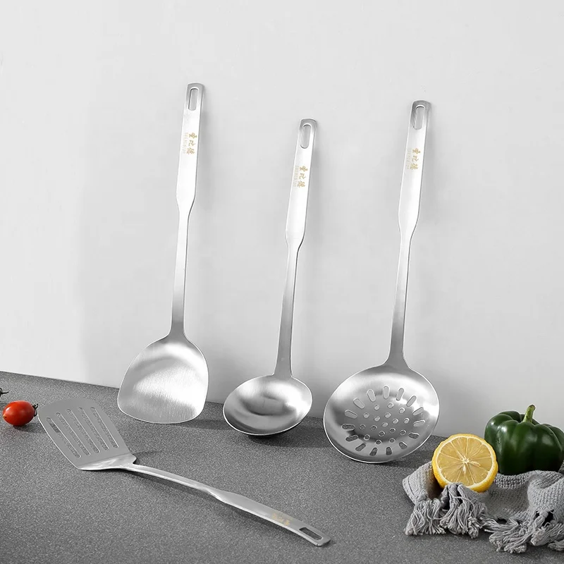 
serving spoons stainless steel big Stainless steel kitchenware Hot selling 4-piece set of large slotted scoop Upset three mile 