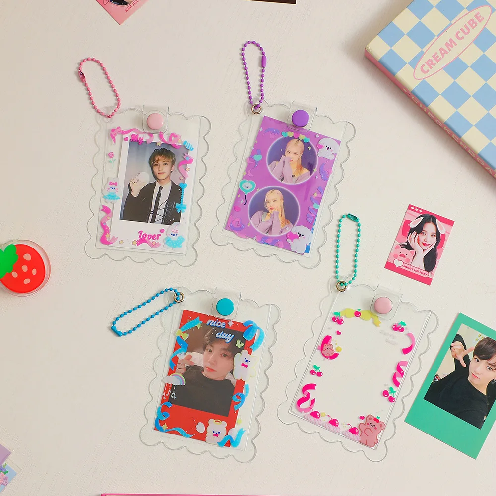 New Kawaii Kpop Star Ins Style Photocards Protector Sleeve Case With Key Chain PVC Plastic Photo Card Holder