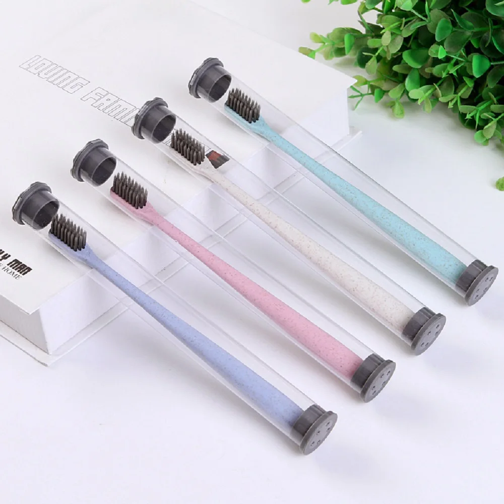 ECO-Friendly disposable wheat straw  toothbrush with toothpaste hotel toothbrush