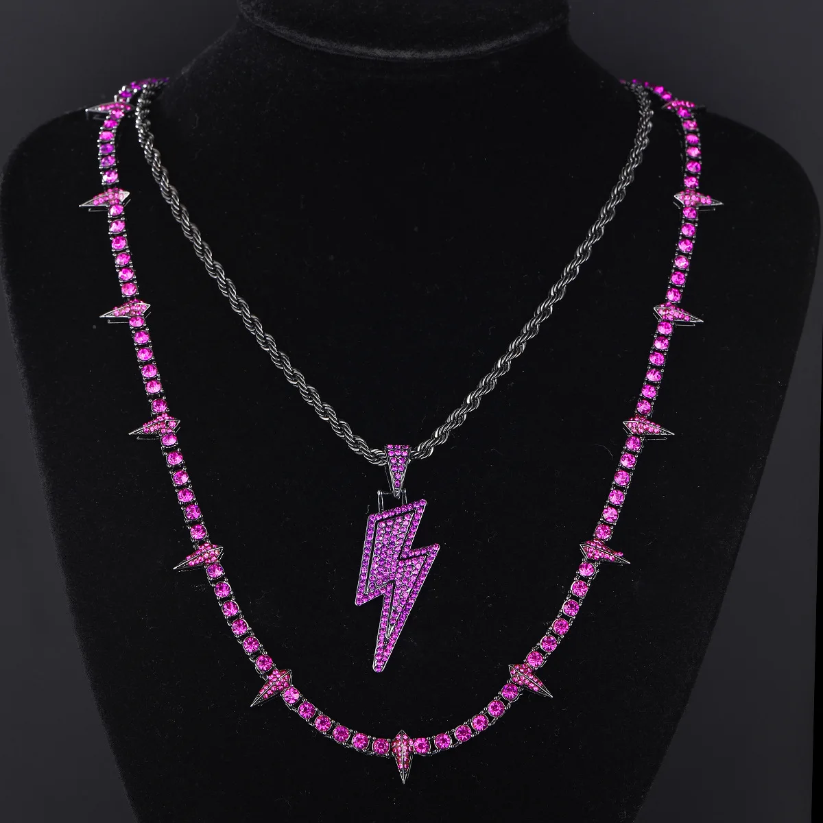 Collares Para Mujer Hiphop Diamond Jewelry Necklace Brass Black Panther Lightning Necklace