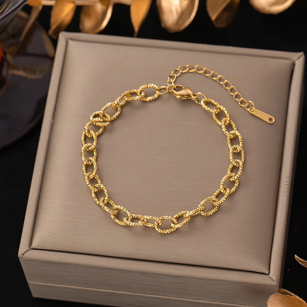2023 Trendy Waterproof Stainless Steel Jewelry Women Gold Plated Four Clover Heart Charm Chain Bracelets Zircon Main Non Tarnish