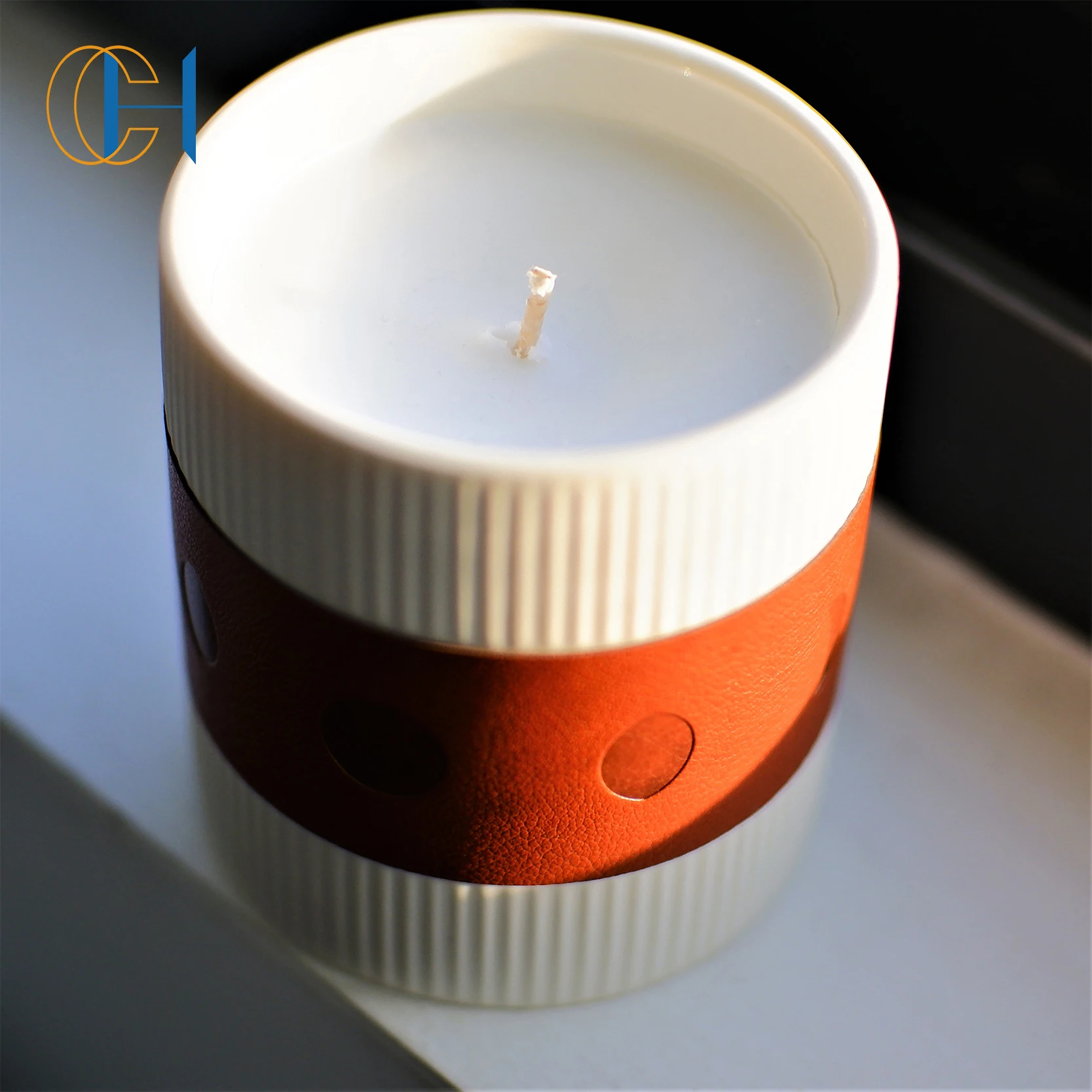 Original Design Decoration Vintage Luxury Leather Phase Moon Private Label Christmas Gift Yoga Cement Scented Candle Jar