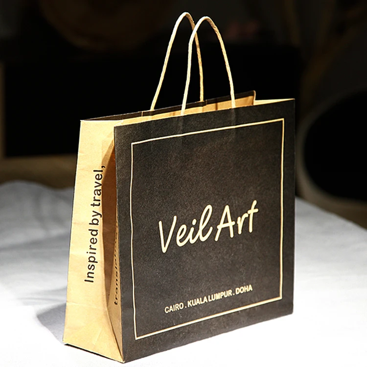 Customized Printed Logo White And Black Brown Kraft Craft Paper Shopping Bag With Your Own Logo Kraft Paper Bag With Handle