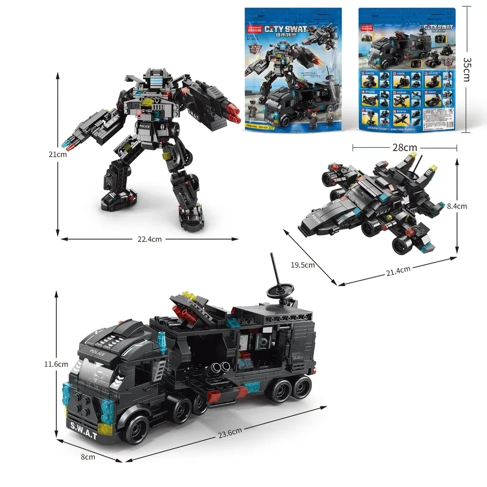 HW City Swat Police Building Block Assembling Toy Deformation Robot DIY Toy Bag Packing