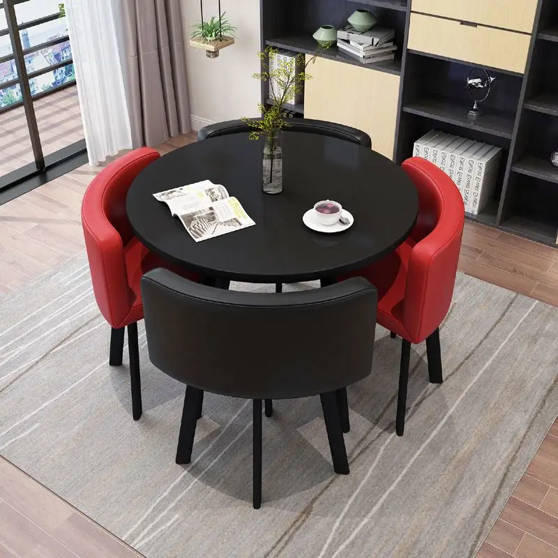 Modern Luxury Wood Kitchen Restaurant Tables And Chair s Room Furniture Small Round Marble Wooden Dining Table  4 Chairs