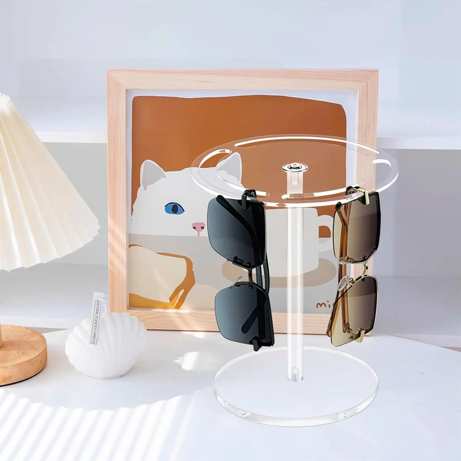 E-20240908-1 New Design 360 Rotating Acrylic Sunglasses Holder Stand Eyeglasses Display Rack Clear Glasses Tabletop Organizer
