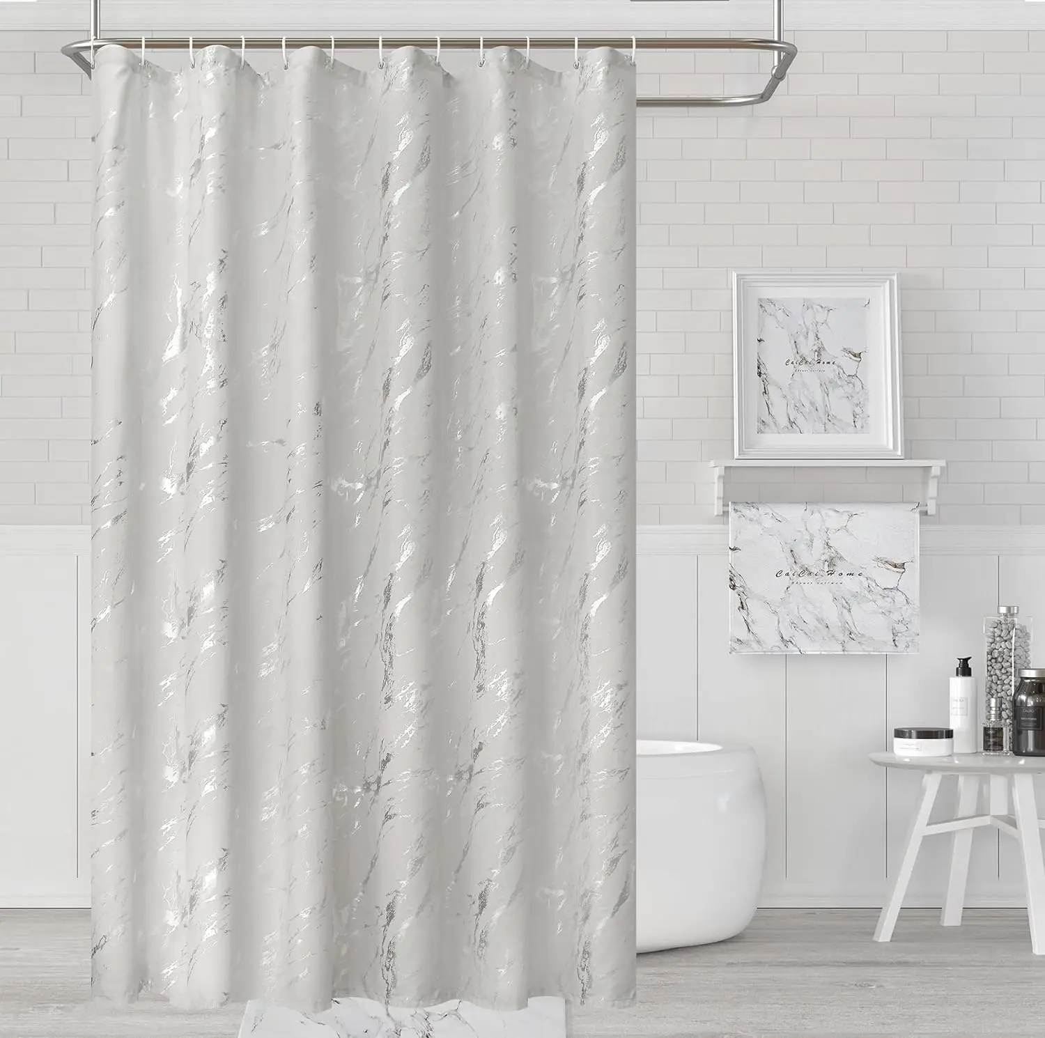 CF HPS16 Gold Foil Print shower curtain waterproof wholesale custom printed bathroom shower set curtain rugs and bathroom set