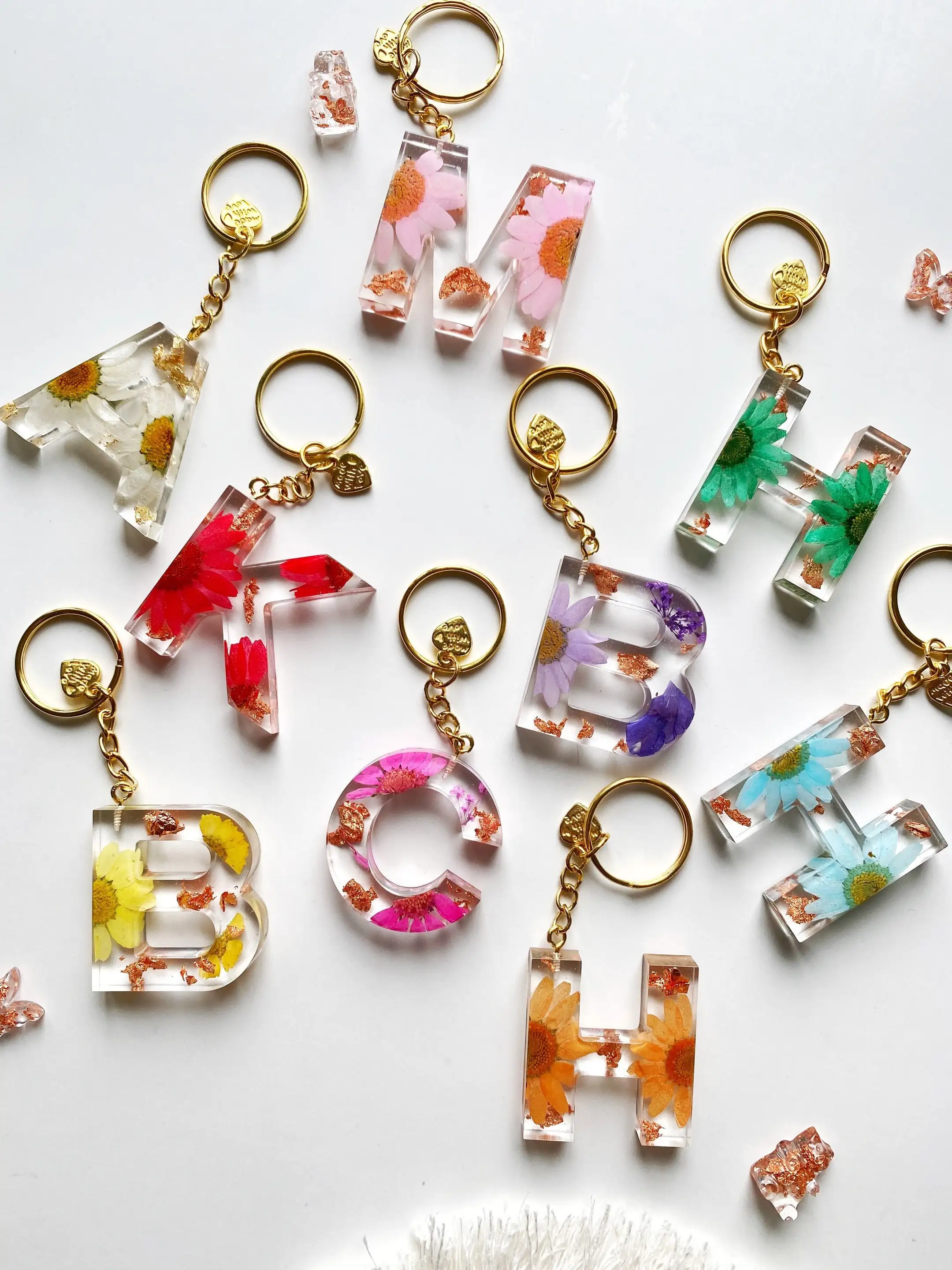 Acrylic epoxy Initial Resin 3D Lettering Gold Ring Accessories Keychain  Kpop wallet keychain Couple car Keychains