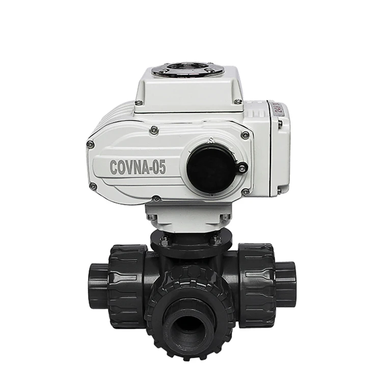 COVNA On Off Type Plastic Motorize Actuated Valves 120V DN50 3 Way Electric PVC Ball Valve