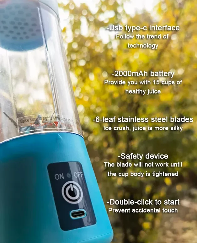 2023 Hotselling Portable Personal Blender Juicer Mix Usb Rechargeable Cordless Bottle Lemon Juicer Mango Juicer