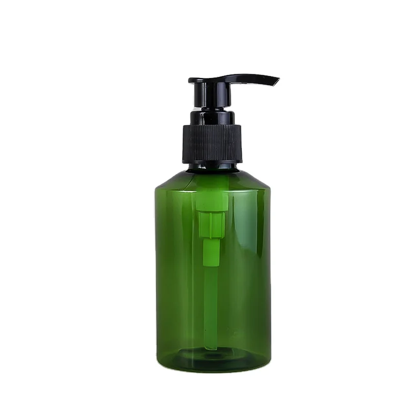Empty Plastic Oblique Shoulder Amber Green Shampoo Skincare Lotion Bottle With Screw Pump Dispenser Cap 50ml 100ml 150ml 200ml