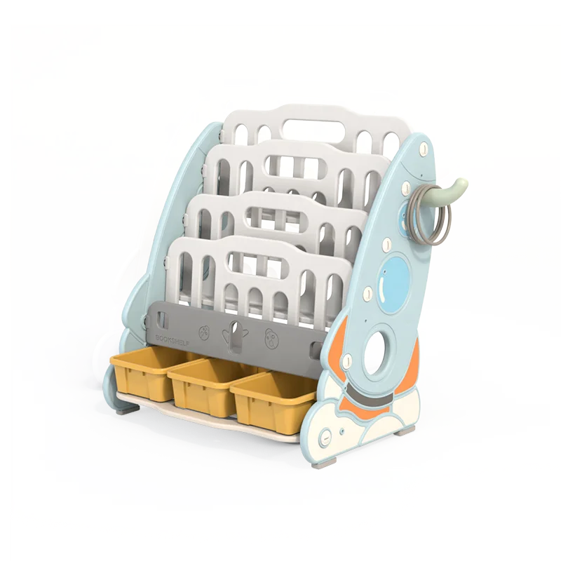 Cheap kids shelf home storage furniture kindergarten rocket bookshelf plastic children book case baby toy rack