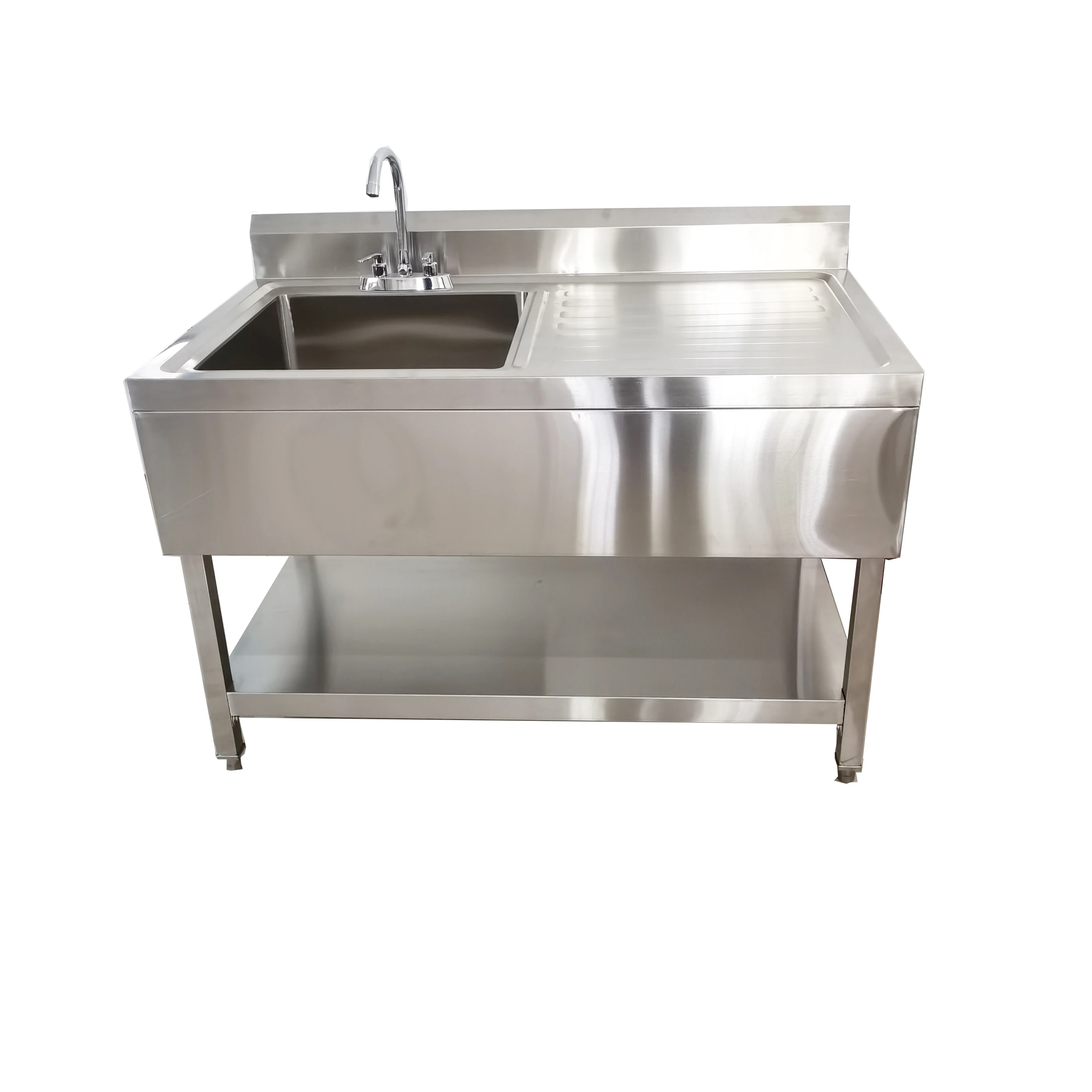 stainless steel commercial kitchen single sink with under shelf kichen equipment factory washing sink with drainboard