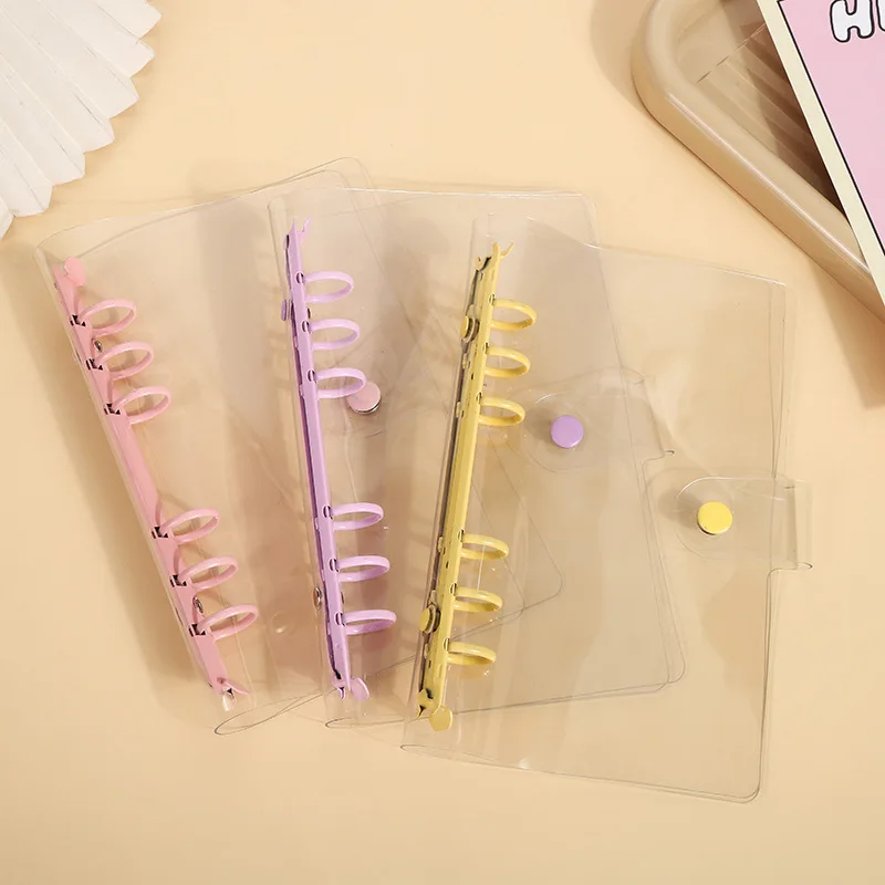 Transparent PVC Notebook Cover Clear Soft PVC A4 Snap Button 6 Ring Binder