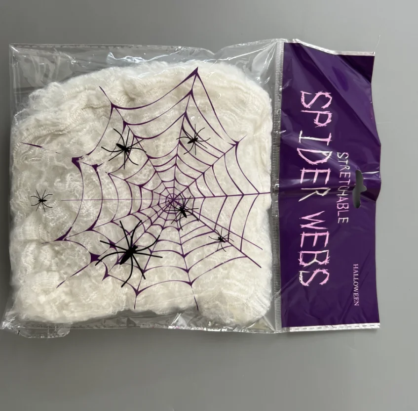 20g/pack Spider Webs Halloween Decorations with plastic Spiders Stretch Cobwebs for Indoor and Outdoor Party Supplies