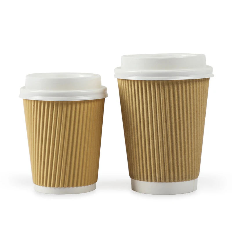 Wholesale Compostable Paper Coffee Cups Restaurant Eco Friendly Ripple Wall Paper Coffee Cup With Lids