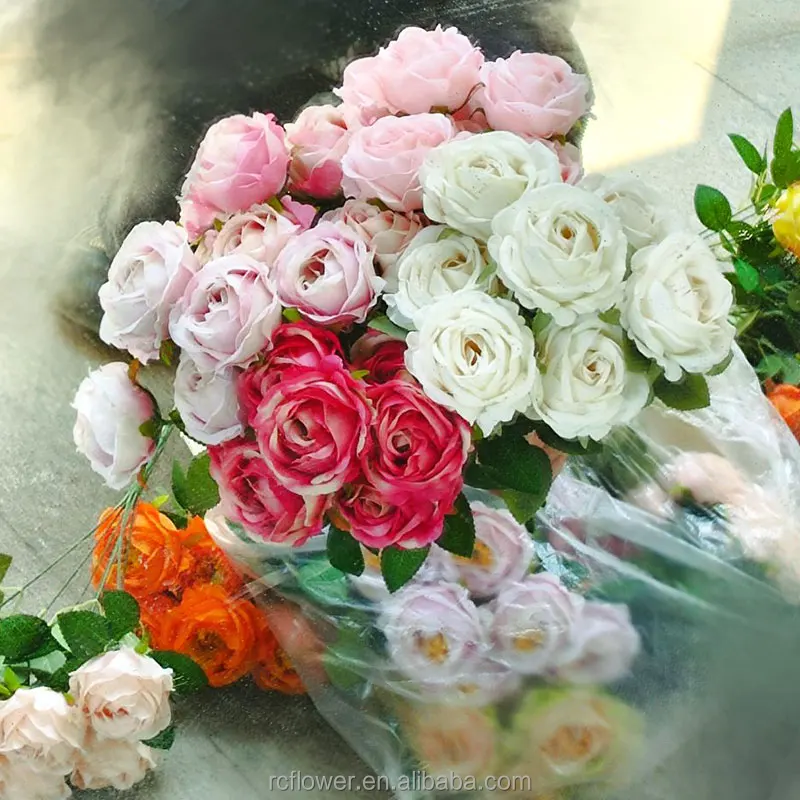 Artificial Wedding Decoration Silk Rose Bouquets Flower 7 Heads Pink White Rose Bouquet Floral Flowers
