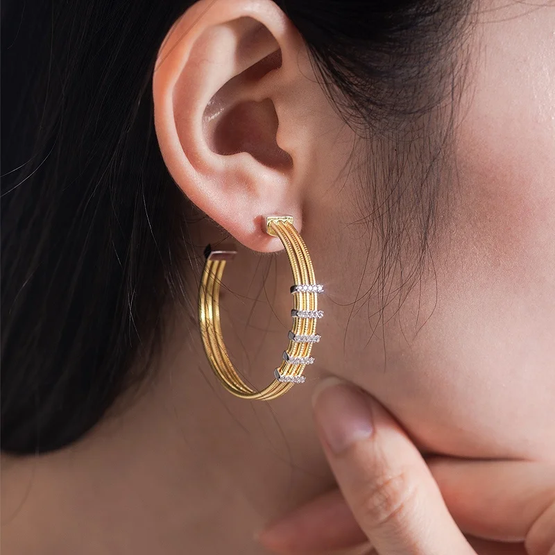 sterling 925 silver jewelry hot 2024 women earrings circle hoop 18k yellow gold tubogas from italy rope 18k zircon earrings