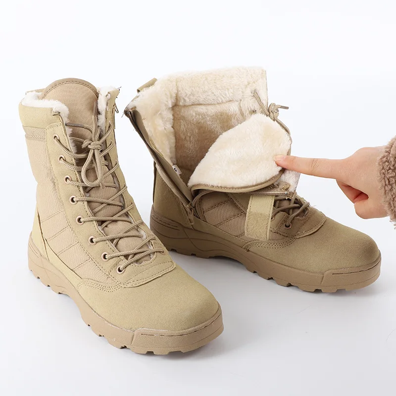 Yakeda Men Tactical Shoes Plush Suede Desert Botas Black Waterproof Outdoor Hiking Boots Combat Training Tactical Boots