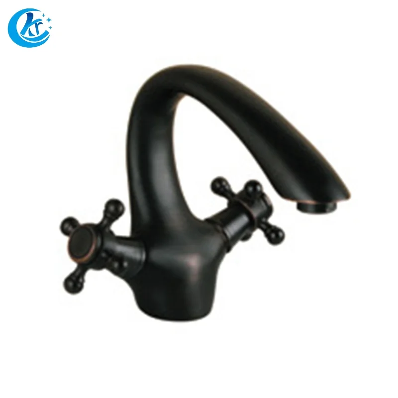 Kangrun Retro Brass Dual Handles Hot Cold Mixer Water Single Hole Bathroom Basin Sink Faucet Tap