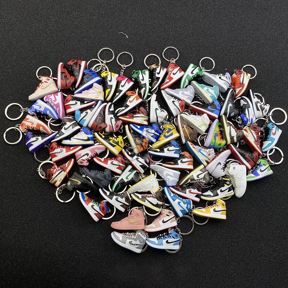 
fashion high quality promo Gift with box basketball keyring designer printed AJ 1 mini shoe 3d jordan sneaker keychain 