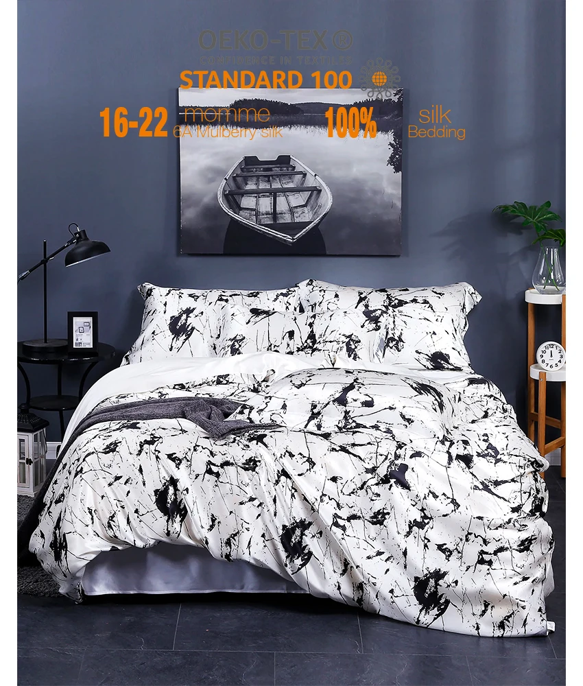 Luxury Satin Silk Sheets bedding set Pure Mulberry Silk Duvet Cover Set Silk Bedding Oeko-tex Qualified