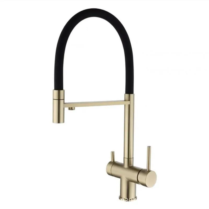 Morden Filter Water Kitchen Faucet 2 in 1 Brass Dual Spout Filter Faucets for Kitchen Black Swivel Pull Down Nozzle Mixer Tap