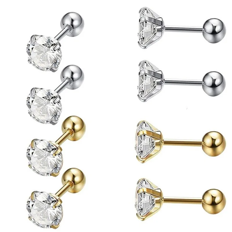 Yiwu DAICY Hot style super flash AAA zircon four claw circle pulling the ball stud earrings stainless steel jewelry