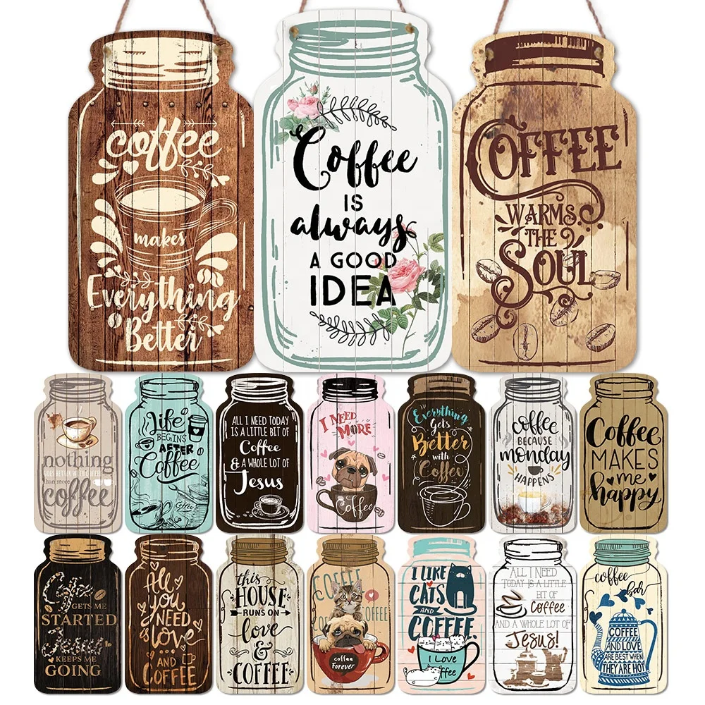 Деревянная каменная банка форма кофейная вывеска деревянная вывеска для домашнего кофейного бара украшения стен