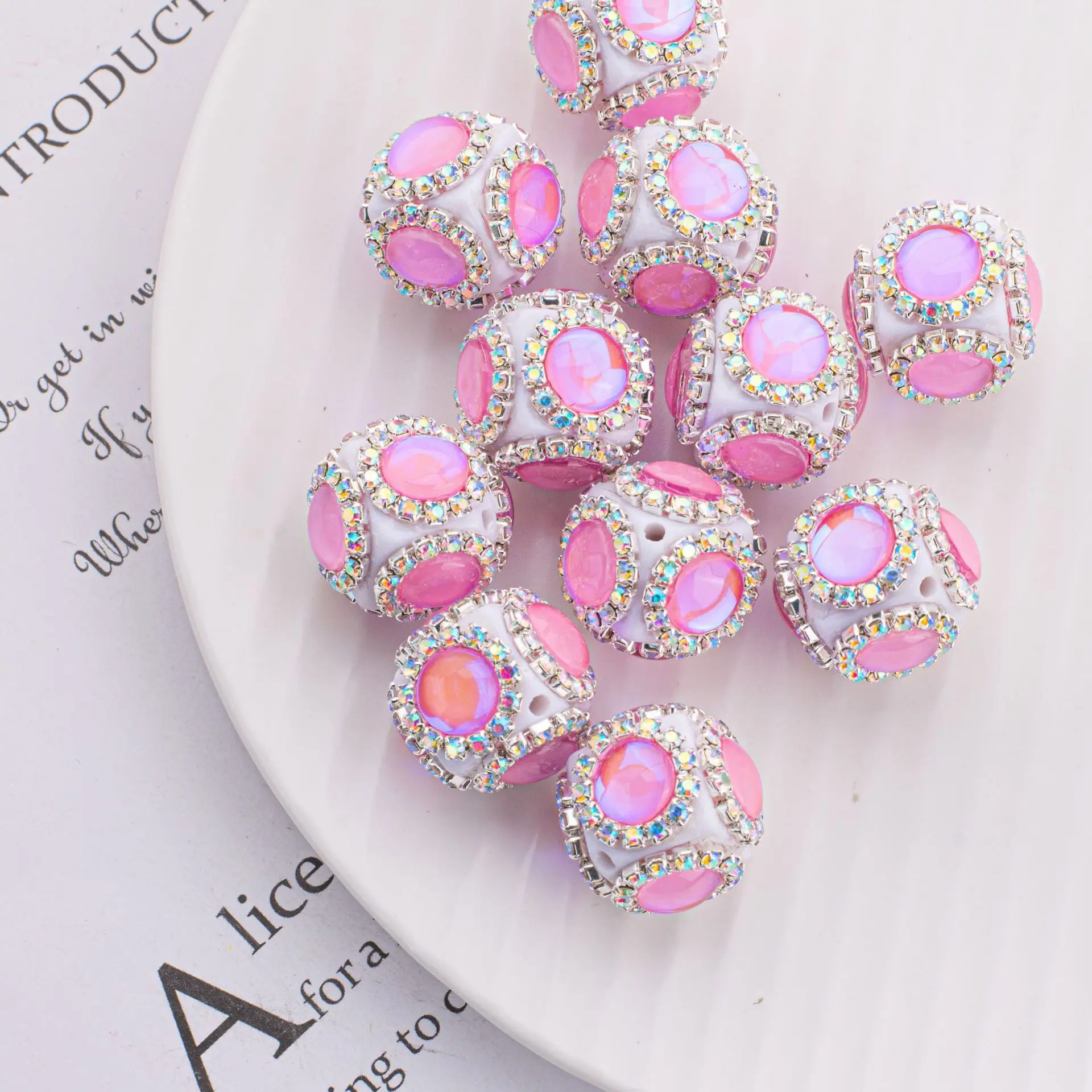 Custom amazing pave rhinestone and gemstone acrylic beads for jewelry making phone charm beads keychain loose beads