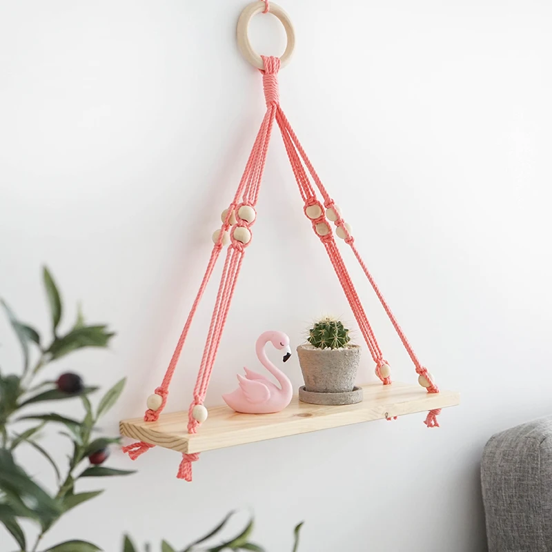 Supplier Wholesale High Quality Wood Macrame Wall Hanging Planter Shelf