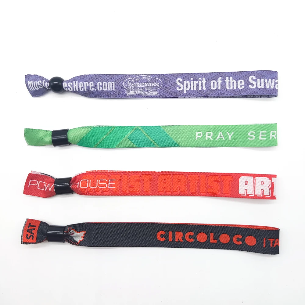 OEM Polyester ID Ticket Custom Fabric Printing Logo Wrist Band Woven Wristband Events