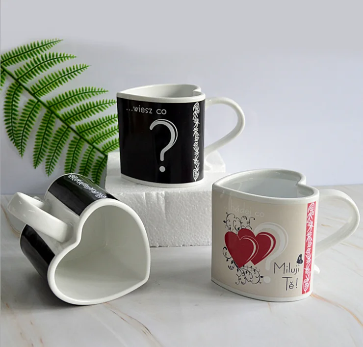 2021 creative coffee mug with heart shape color changed  simple cup Nordic ceramic colored mug gift customization