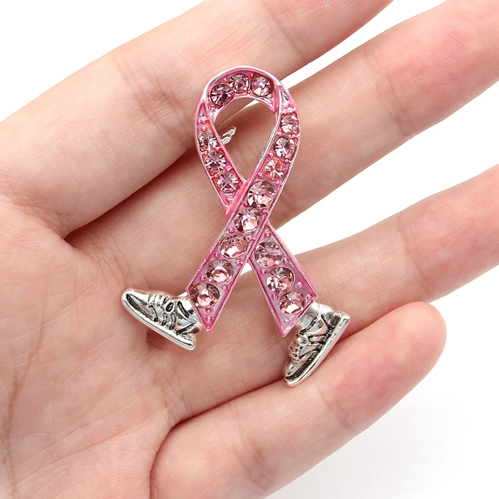 Custom Brooches October Pink Ribbon Breast Cancer Awareness Pretty Walking Ribbon Brooch Pin Jewelry Gift