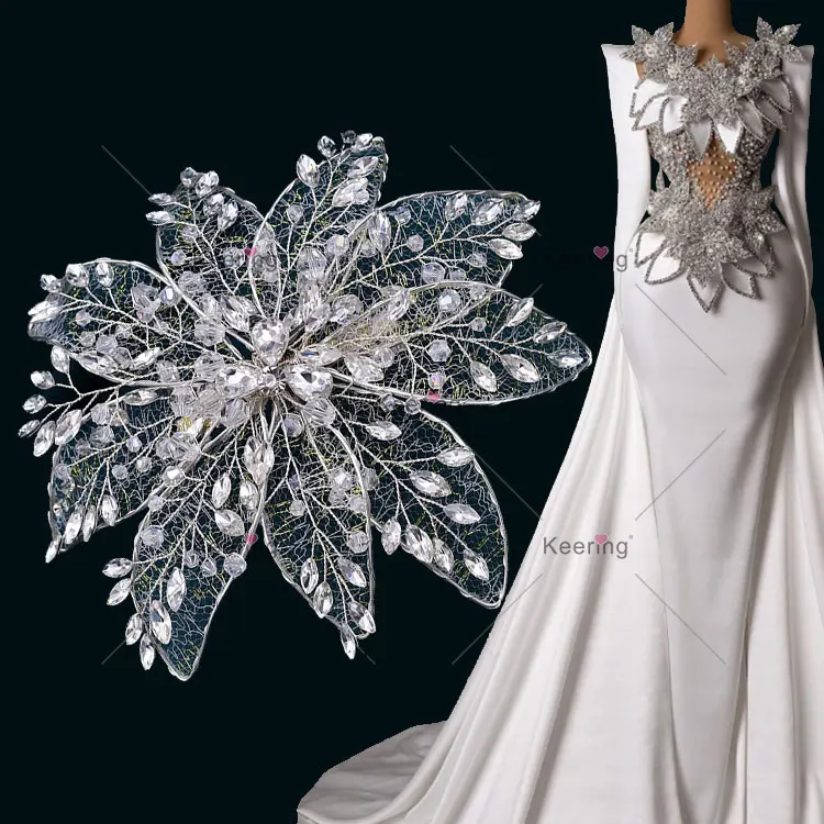 WHD-068 Keering New Coming Luxury Handmade Rhinestone Wedding Dress Flower Appliques