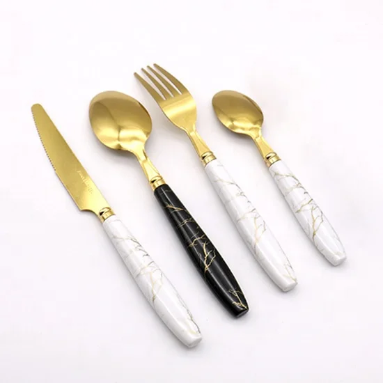 16pcs 24Pcs of Flatware For 6 Persons Flatware Stainless Steel Marbling Plastic Handle Cutlery Set