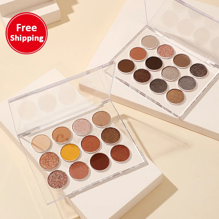 Fall winter fashion smoky vegan transparent eyeshadow palette high pigment women silky soft acrylic glitter matte eye shadow