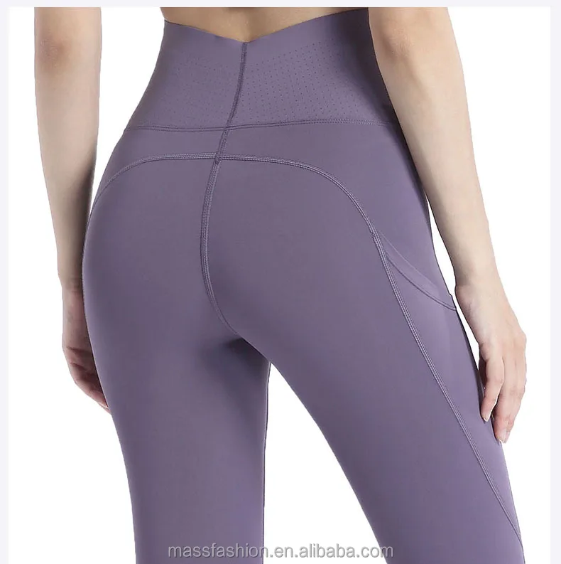 Female Nylon / Spandex Yoga Pants Workout Running Leggings with Pockets