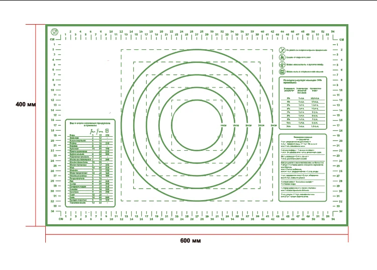 40*60 cm Russian Popular Silicone Baking Mat Non Slip Pastry Mat with Measurement Baking Mat