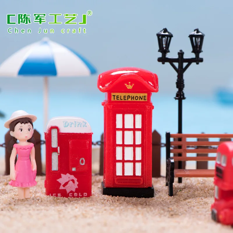 Red retro series resin crafts telephone booth mailbox refueling machine vending machine bus ornament desktop decoration trinkets