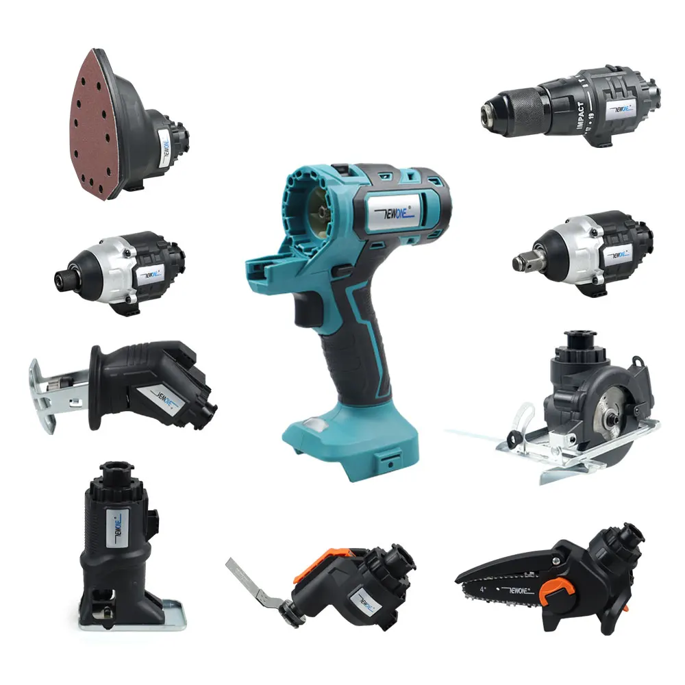 NEWONE 10 in 1 Multi-function Drill with Impact drill Reciprocating saw Jig saw Oscillating tool Chainsaw Screwdriver Attachment