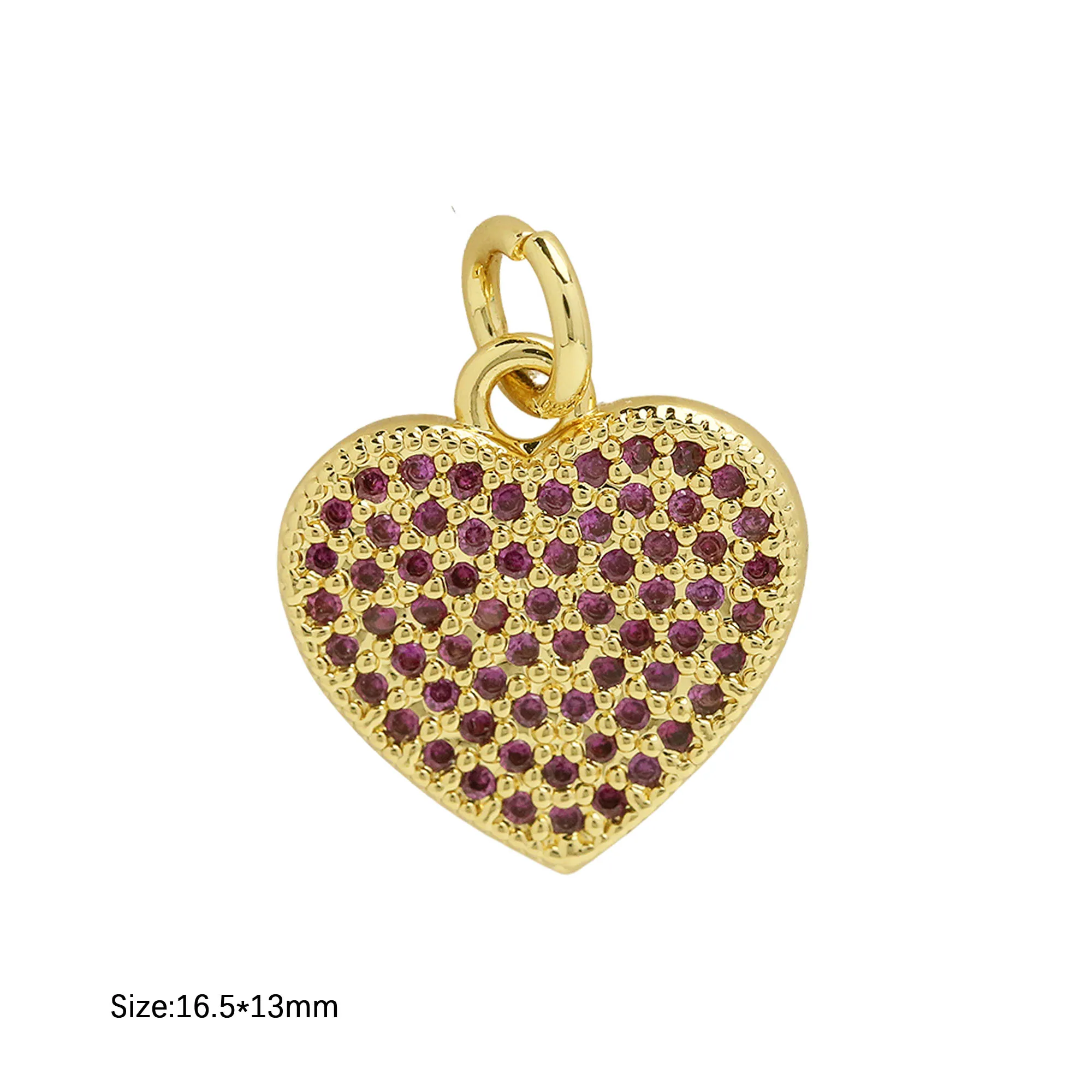 Trendy Colourful Zircon Love Heart Charm Pendant 18K Gold Plated Necklace Bracelet DIY Handmade Jewelry Making Supplies