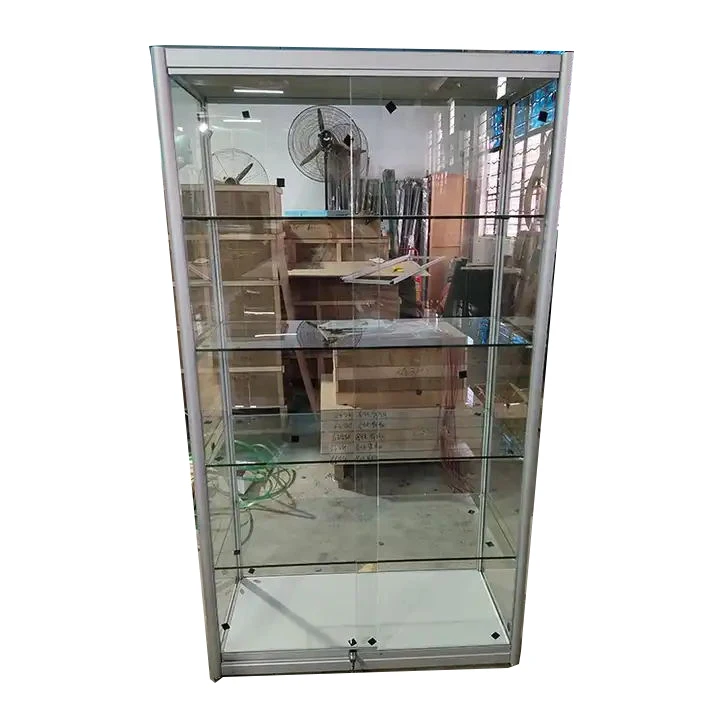 Aluminium Alloy Glass Cabinet Retail Store Display case Vitrine Inside LED Light Showcase