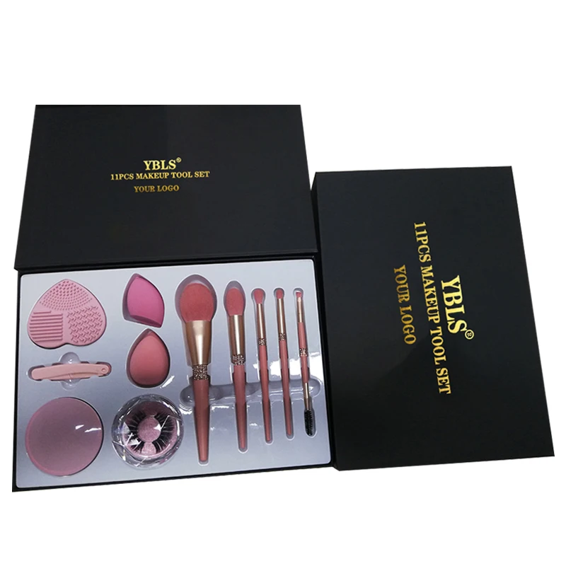 New Private Label Creative Portable LED Make Up Brushes Kit Mirror With Storage Box Rotating Folding Makeup Brush Set
