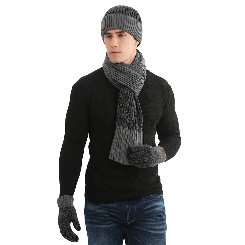 European American new Autumn Winter Warm Knitted Wool Thickened Hat Scarf Gloves Three Pieces Set