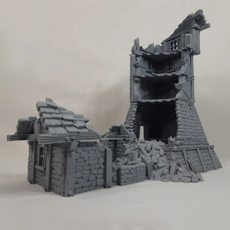 custom craft 3D miniature tabletop terrain games decor unpainted layered DnD resin Tower Ruin model figurines